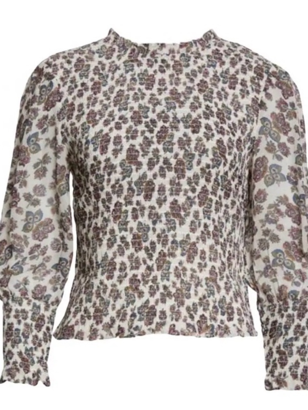 Veronica Beard Smocked Floral Long-Sleeve Blouse in a floral print